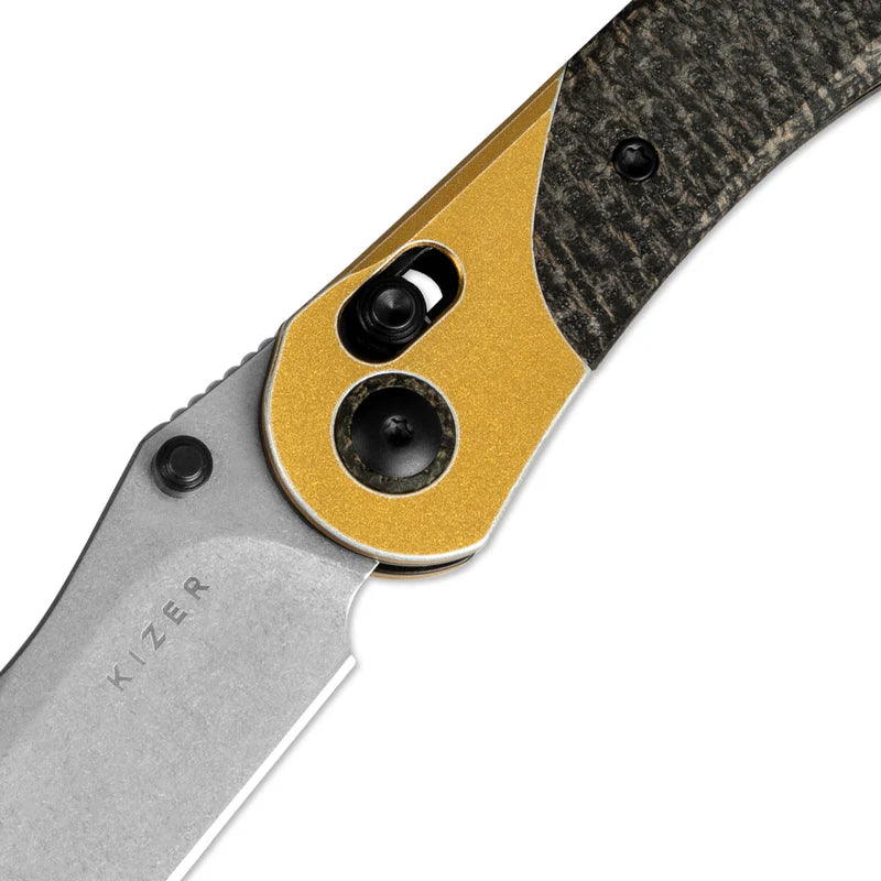 KIZER Mini Mystic - Nitro-V Aluminum, Burlap Micarta Handle