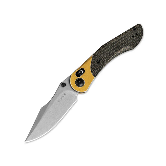 KIZER Mini Mystic - Nitro-V Aluminum, Burlap Micarta Handle