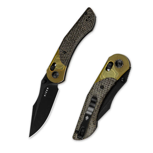 KIZER Mini Mystic - Burlap Micarta & PEI Handle