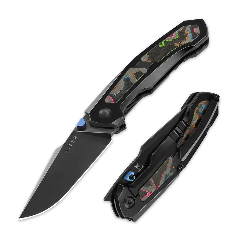 KIZER Feweed - S45VN, Titanium Camo Carbon 80s