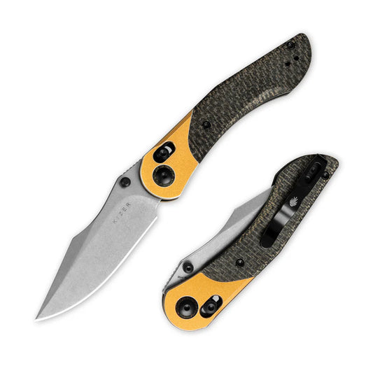 KIZER Mini Mystic - Nitro-V Aluminum, Burlap Micarta Handle