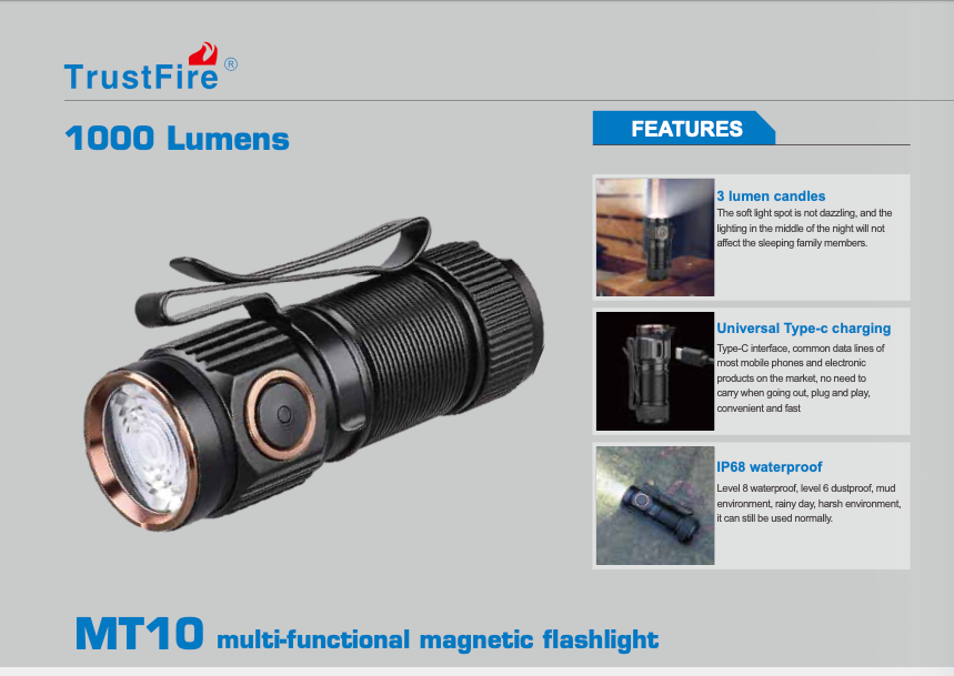 TrustFire MT10 EDC Flashlight 1000 Lumens
