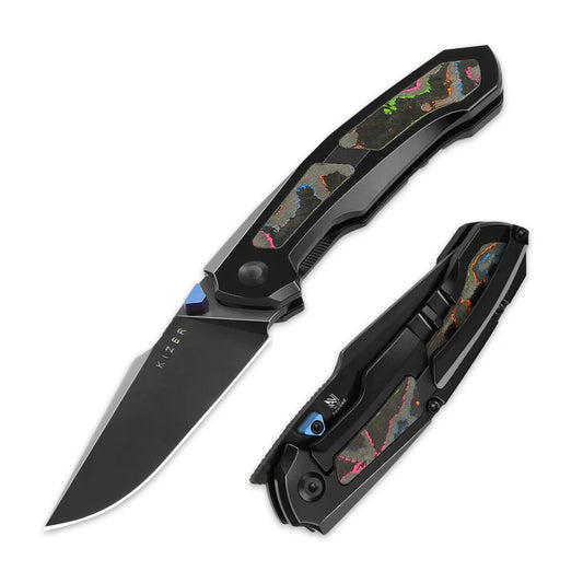 KIZER Feweed - S45VN, Titanium Camo Carbon 80s